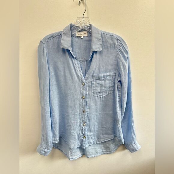 Bella Dahl Linen Pocket Button Down In Perennial Blue Light Blue Size XS - Picture 9 of 10